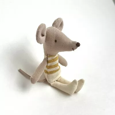 Maileg Mouse Little Brother Yellow Striped Top Mini Cloth Toy • $24.99