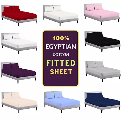 Fitted Sheet 100% Egyptian Cotton 30cm Extra Deep Single Double King Super King • £6.45