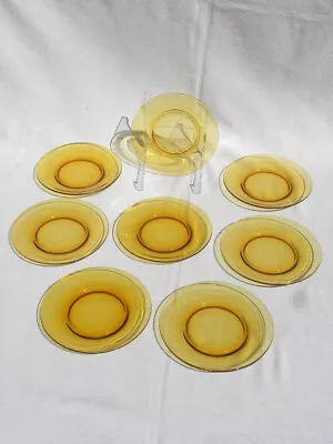 8 Vintage Vereco France Amber Glass Salad Or Luncheon Plates 7 1/2  • $45.99