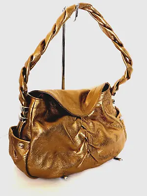 B. MAKOWSKY Metallic Gold Pebble Leather Hobo Shoulder Handbag • $59.95