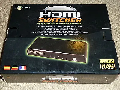 4 PORT HDMI SWITCH - BRAND NEW! Four Source Switcher + Remote 1080p PS3 Xbox 360 • £22.99