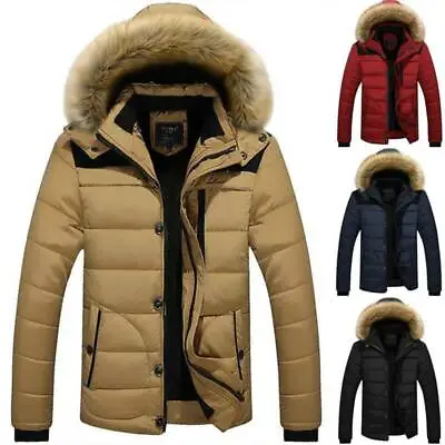 £43.39 • Buy Mens Parka Quilted Jacket Fur Hood Coat Winter Warm Lined Parker Padded Outwear