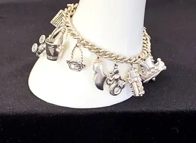 Vintage EUROPEAN SILVER 835-800 Travel Charm Bracelet 14 Charms 6.75  L 42.8G • $96.95