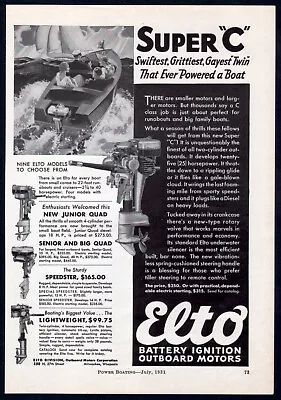 1931 Elto Outboard Motor Print Ad 25 HP Super C Speedster Lightweight • $11.03