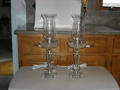 Vintage Pair Austrian Crystal Mantle Boudoir Hurricane Lamps NO HANGING CRYSTAL • $159.99