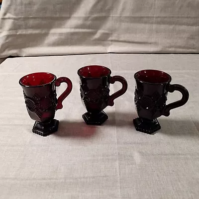 3 Vintage Avon Cape Cod Ruby Red Glassware Pedestal Mugs • $7.50