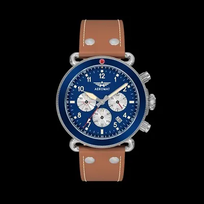 AEROMAT Pilot Mens Watch Vol De Nuit Leather Band VK63 Movement MSRP $275 • $275