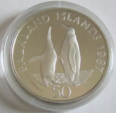 Falkland Islands 50 Pence 1987 25 Years WWF King Penguin Silver Proof • £58.80