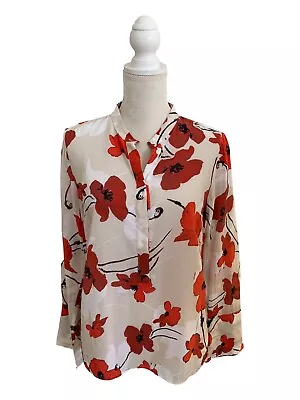 J. Crew Blouse Long Sleeve Floral Poppy Silk Top AH151 Women’s Size Small • $20