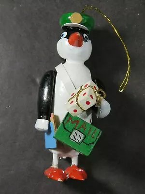 Vintage Penguin Mailman Mail Carrier Wooden Christmas Ornament Taiwan B1615 • $8.46