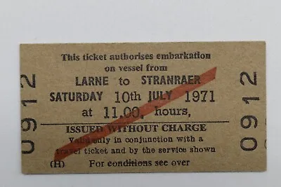 Railway Ticket Larne To Stranraer 1971 BRB #0912 • £3