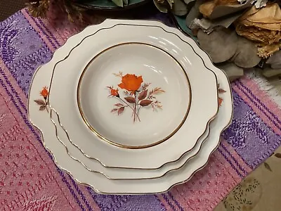 W.S. George Lido White Bowl Vermillion Rose 22 Carat Gold Trim 1930’s (set Of 3) • $40