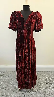 Caroline CHARLES London Vintage Long Red Crushed Velvet Dress UK 12-14 • £49.99