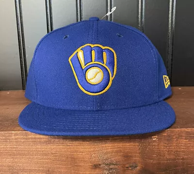 Milwaukee Brewers Alternate Logo New Era 59FIFTY Fitted Hat Blue Size 7 3/4 • $24