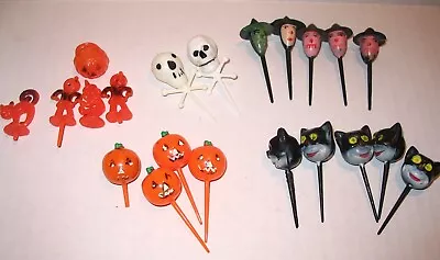 21 Vintage Halloween Plastic Cupcake Pick Toppers Cake Decorations Cats Witch ++ • $45