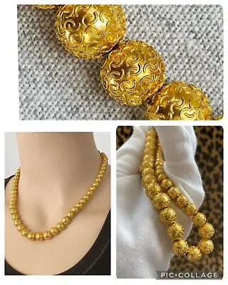 14K Gold Victorian Antique Graduated Etruscan Revival Bead Necklace 24g Video • $2800