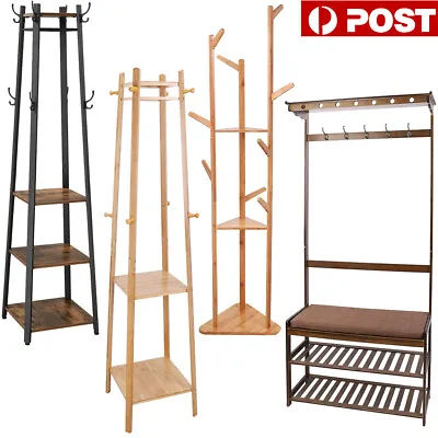 $45.96 • Buy Free Standing Coat Rack Hall Stand Shoe Bench Garment Storage Shelves Entryway