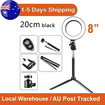 8 Inch LED Dimmable Ring Light Tripod Stand Phone Holder Selfie Make Up Video AU • $12.50