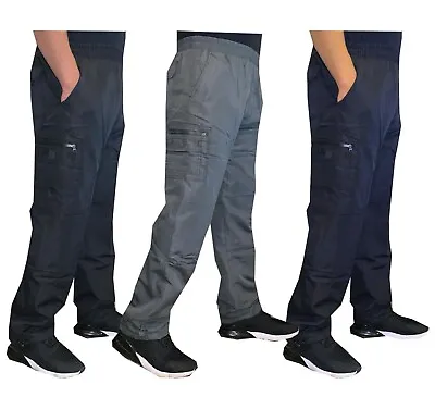 Mens Elasticated Fleece Lined Thermal Cargo Combat Work Bottoms Pants Trousers • £15.98
