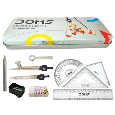 £6.49 • Buy DOMS - 9 Pieces Maths Geometry Box Ruler Protractor Set Square School Compass