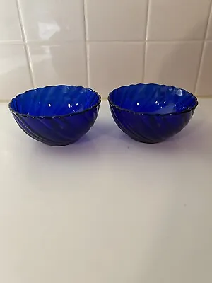 Vereco Duralex Bormioli Rocco Rivage Swirl Cobalt Blue Dessert Bowl Set Of 2 • $14.99