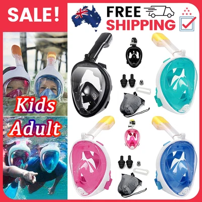 Adult Kids Full Face Snorkel Mask Snorkeling Set Diving Goggles For GoPro Swim • $18.99