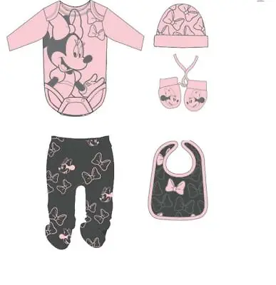 Disney Minnie Mouse Baby Girls Newborn Bodysuit Leggings Hat Gloves & Bib Set • $65.93