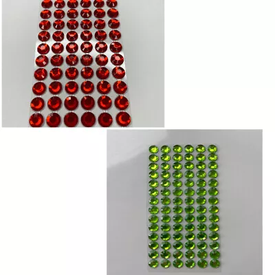 Christmas Diamante Stick On STRIP GEMS 6mm Craft Embellishments Grinch Green Red • £2.59