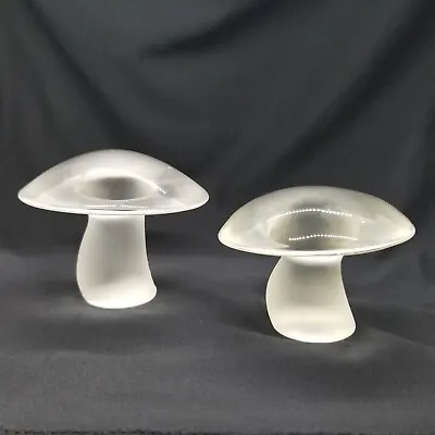 (2) VINTAGE VIKING SATIN FROSTED GLASS MUSHROOM PAPERWEIGHT 2 3/4  & 2 1/4  Tall • $149.99