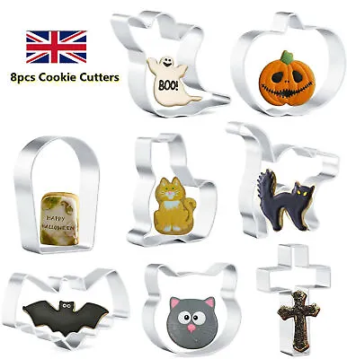 8Pcs/Set Halloween Cookie Cutters Pumpkin Shapes Ghost Bat Cat Biscuit UK • £3.69