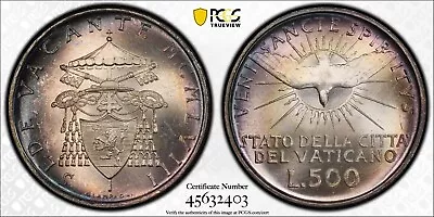 1958 Vatican City Sede Vacante Silver 500 Lire - PCGS MS67 Gorgeous Toning • $219