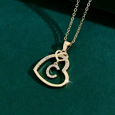 1Ct Round Real Moissanite Heart Initial C Letter Pendant 14k Yellow Gold Plated • $139.99