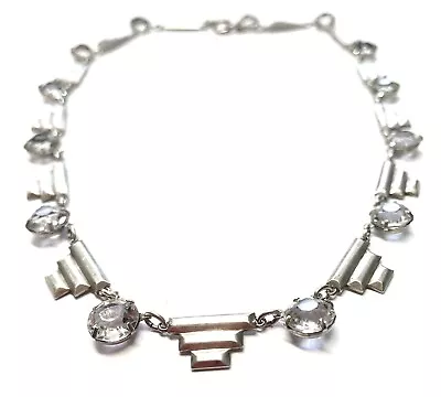 VTG  CZECH ART DECO  Sterling Silver Rhinestone Rivière NECKLACE 1920s • $395