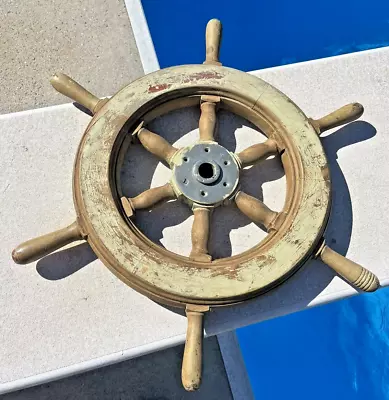 WWII LCM Landing Craft Ships Wheel 24 Inch Teak Brass Center • $225