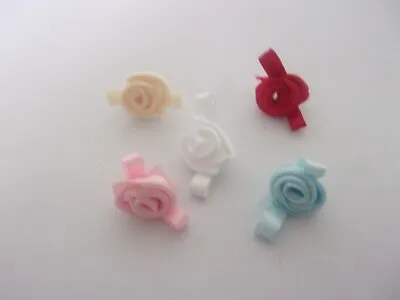 10 Small Satin Ribbon Roses Flowers All One Colour Applique Choice Of Colour • £1.99