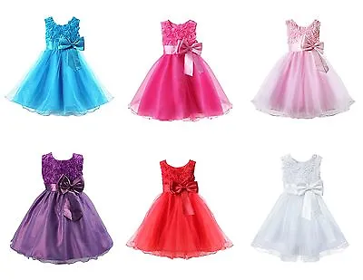 Girls Bridesmaid Dress Baby Flower Kids Party Rose Bow Wedding Dresses Princess • £8.99