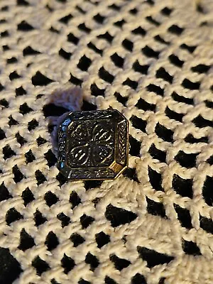 Vintage Bronze Square Small 4-H Club Pin Metal FIRST Mini Tiny Clover 4 H RO • $7