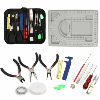 DIY Jewellery Making Kit Wire Findings Pliers Set Starter Necklace Repair Tool • £14.39