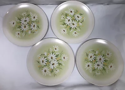 Lenox Ware Vintage Melamine Daisy Dinner Plates 9.5  White Green MCM Set Of 4 • $20.99