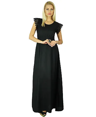 $37.18 • Buy Bimba Women Long Black Dress Gown Lace Sleeve Chic Casual Maxi Clothing