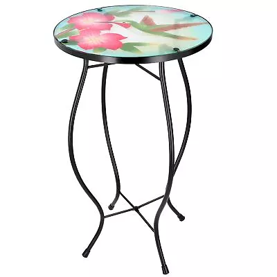 Round Side Coffee Patio Decor Table Mosaic Design Garden Flower Plant Iron/Glass • £17.95