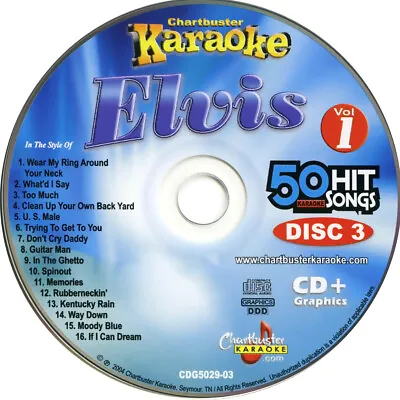 Chartbuster Karaoke Elvis Presley 5029 Rock Pop 3 CDG In Case With Song List  • $24.99