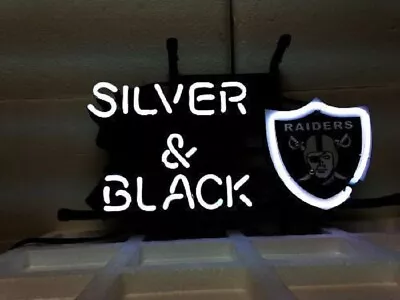 Las Vegas Raiders Black And Silver Neon Lamp Sign 14 X10  Hanging Nightlight EY • $80.99
