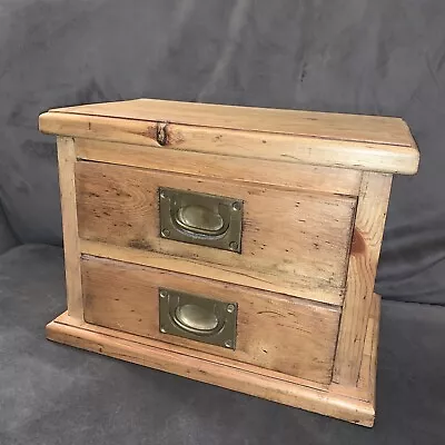 Lovely Vintage Small Pine 2 Drawers Chest Desktop Cabinet Jewellery/stationery • £57.95