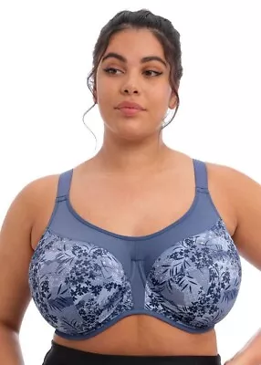 ELOMI - ENERGISE UNDERWIRE SPORTS BRA Vintage Denim Print Sz 14-24 RRP $94.95 • $65.95