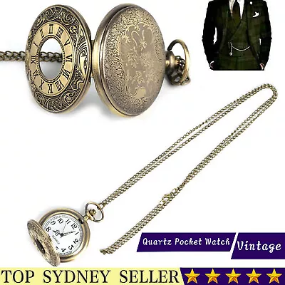 Vintage Steel Quartz Pocket Watch Classic Fob Pocket Watch With Short Chain New  • $6.88