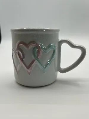 MARY KAY Three Pastel Hearts W/Heart Handle Coffee Mug Cup Purple Pink Blue VTG • $8.50