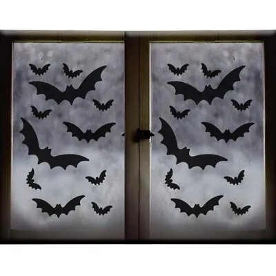 22 Halloween Bats Stickers Black Vinyl Window Decoration Spooky Sticky Adhesive • £2.20