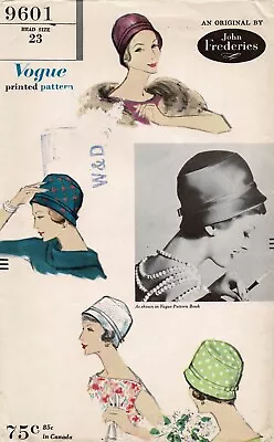 CLOCHE Bucket HAT Turban By John Frederics Vogue 9601 Vtg 1958 Sewing Pattern • $9.99