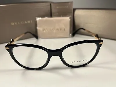 NIB Bvlgari 4143-B Eyeglasses 501 Gloss Black & Gold Frames 51/17/135 • $222.05